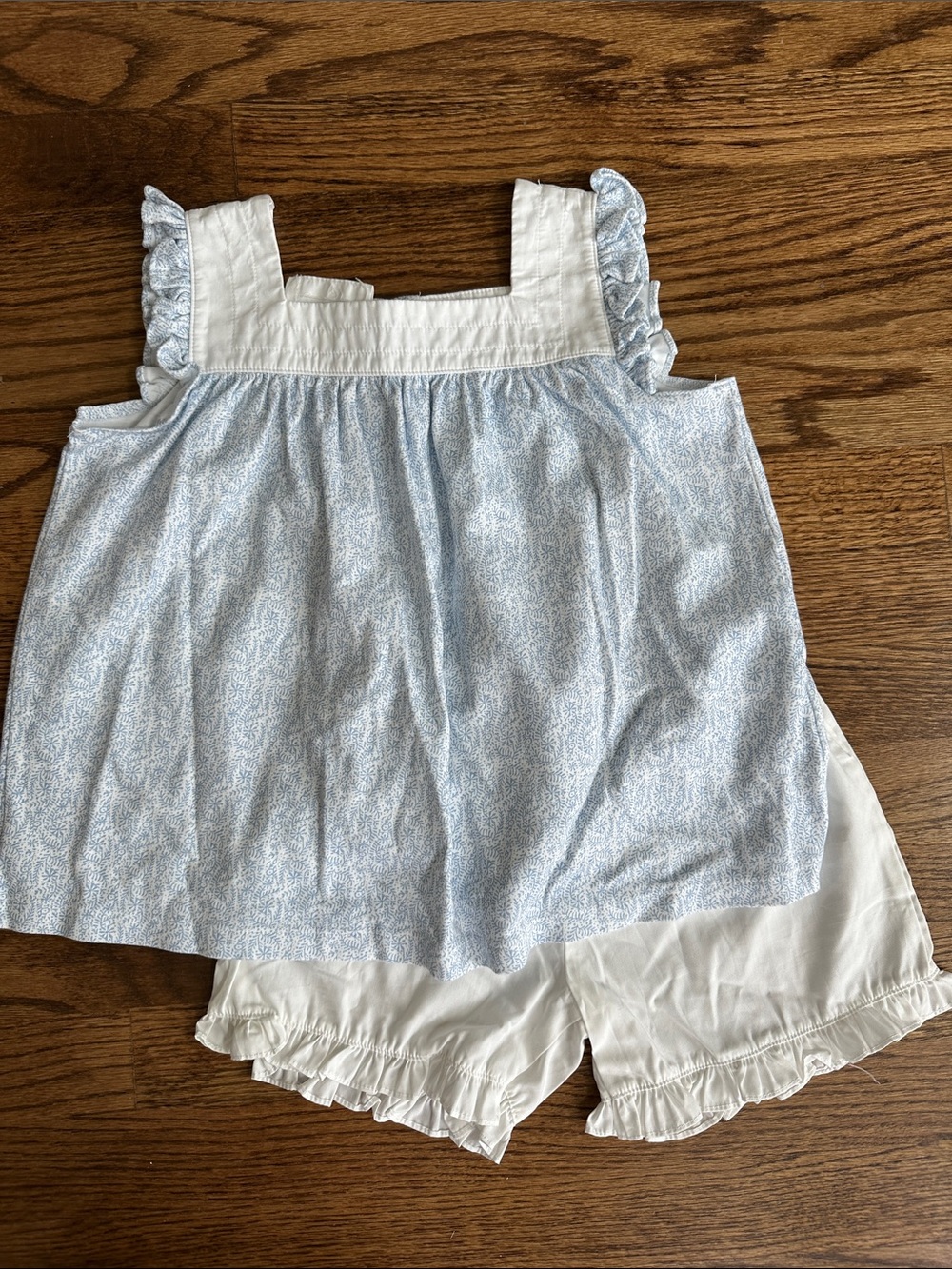 Little Girl Blue Floral Tank Top & White Ruffle Shorts Matching Set